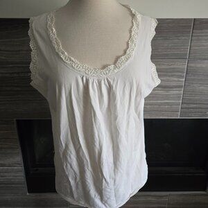 Denver Hayes Cream/White Crochet Lace Trim Sleeveless Tank Top - Size 2XL